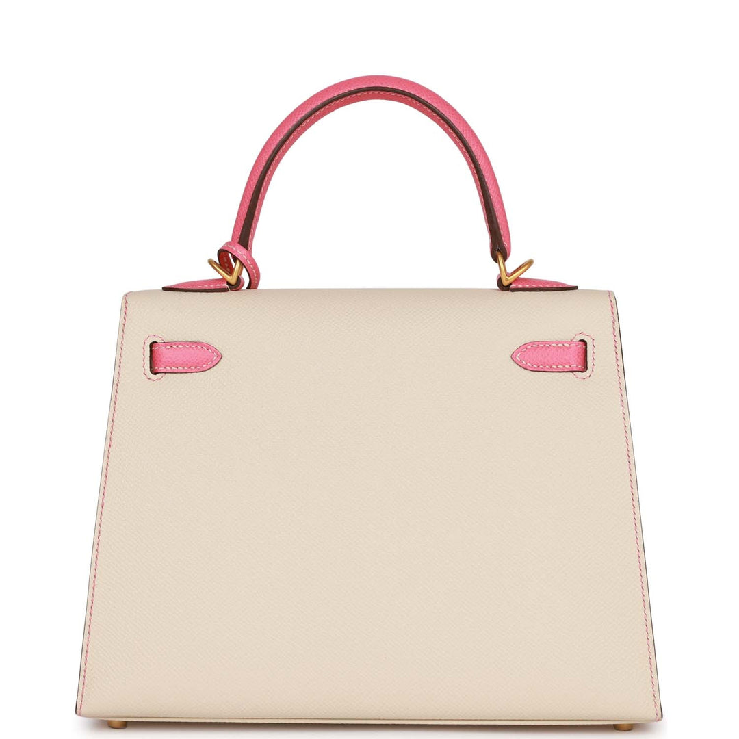 Top quality Hermes Special Order (HSS) Kelly Sellier 25 Craie and Rose Lipstick Epsom Brushed Gold Hardware