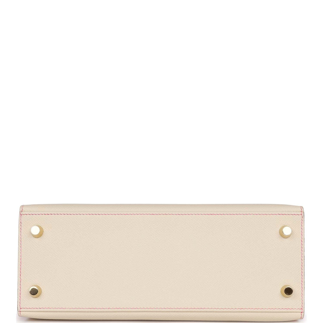 Top quality Hermes Special Order (HSS) Kelly Sellier 25 Craie and Rose Lipstick Epsom Brushed Gold Hardware