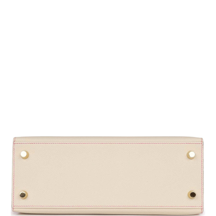 Top quality Hermes Special Order (HSS) Kelly Sellier 25 Craie and Rose Lipstick Epsom Brushed Gold Hardware