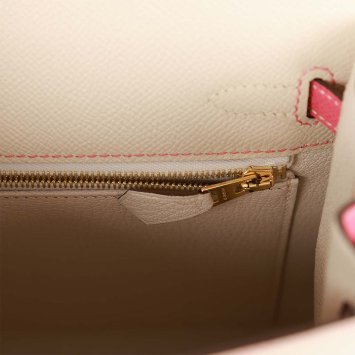 Top quality Hermes Special Order (HSS) Kelly Sellier 25 Craie and Rose Lipstick Epsom Brushed Gold Hardware