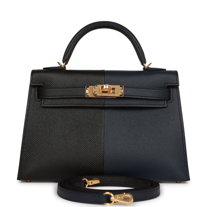 Top quality Hermes Kelly Sellier 20 Bleu Indigo, Black and Rouge H Casaque Epsom Gold Hardware