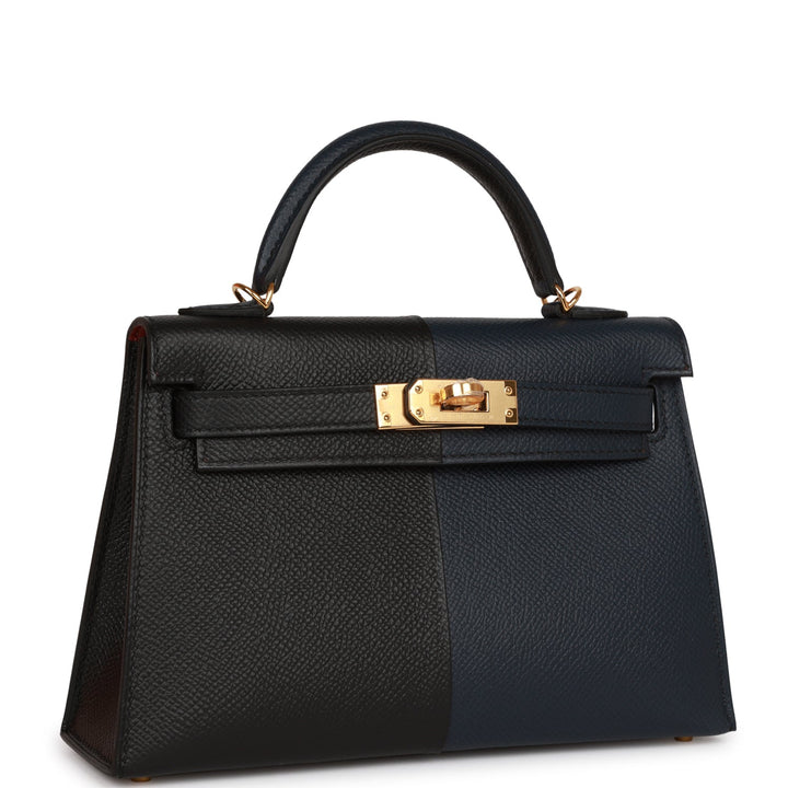 Top quality Hermes Kelly Sellier 20 Bleu Indigo, Black and Rouge H Casaque Epsom Gold Hardware