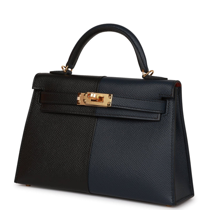 Top quality Hermes Kelly Sellier 20 Bleu Indigo, Black and Rouge H Casaque Epsom Gold Hardware