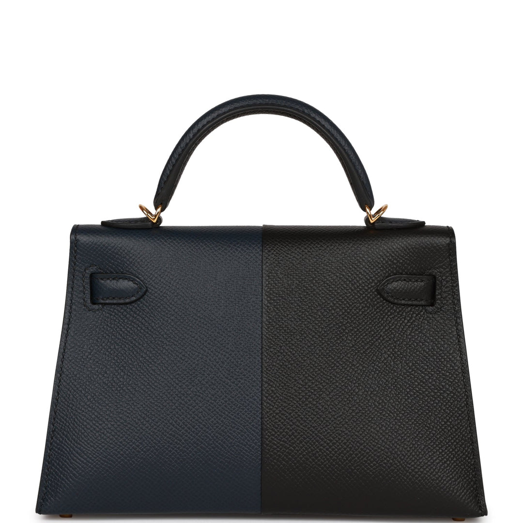 Top quality Hermes Kelly Sellier 20 Bleu Indigo, Black and Rouge H Casaque Epsom Gold Hardware