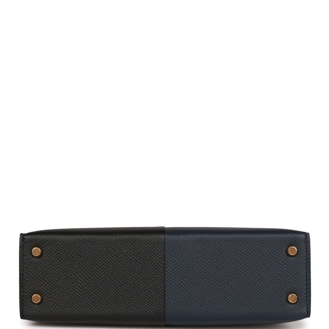 Top quality Hermes Kelly Sellier 20 Bleu Indigo, Black and Rouge H Casaque Epsom Gold Hardware