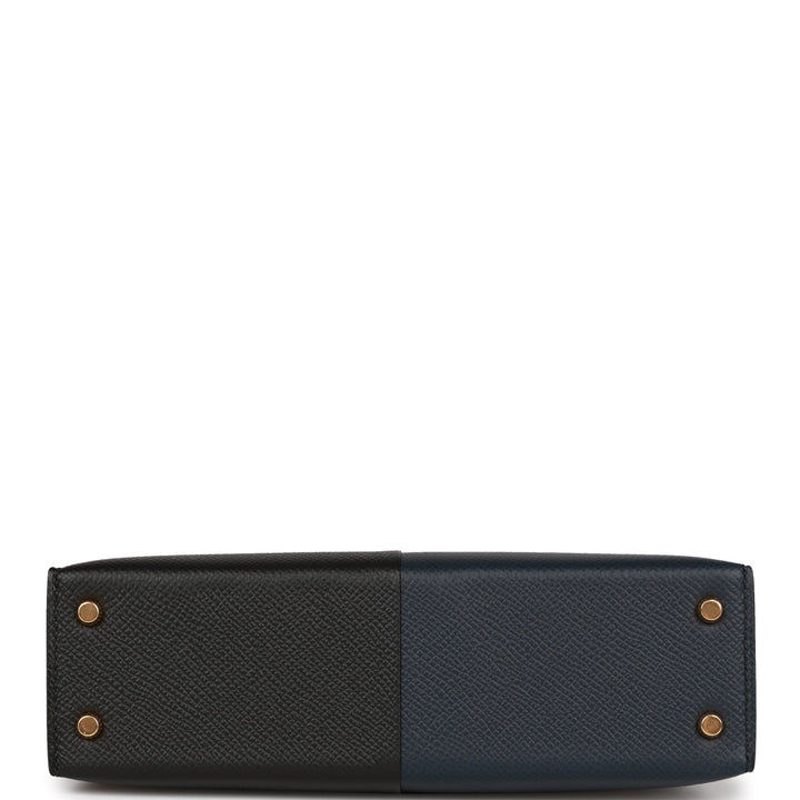 Top quality Hermes Kelly Sellier 20 Bleu Indigo, Black and Rouge H Casaque Epsom Gold Hardware