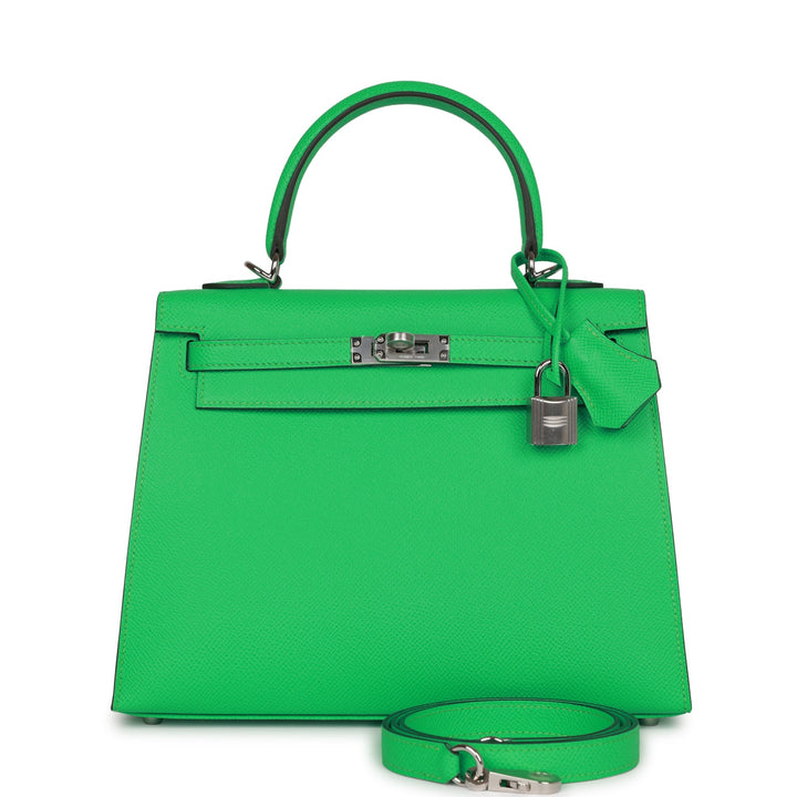 Top quality Hermes Kelly Sellier 25 Vert Comics Epsom Palladium Hardware