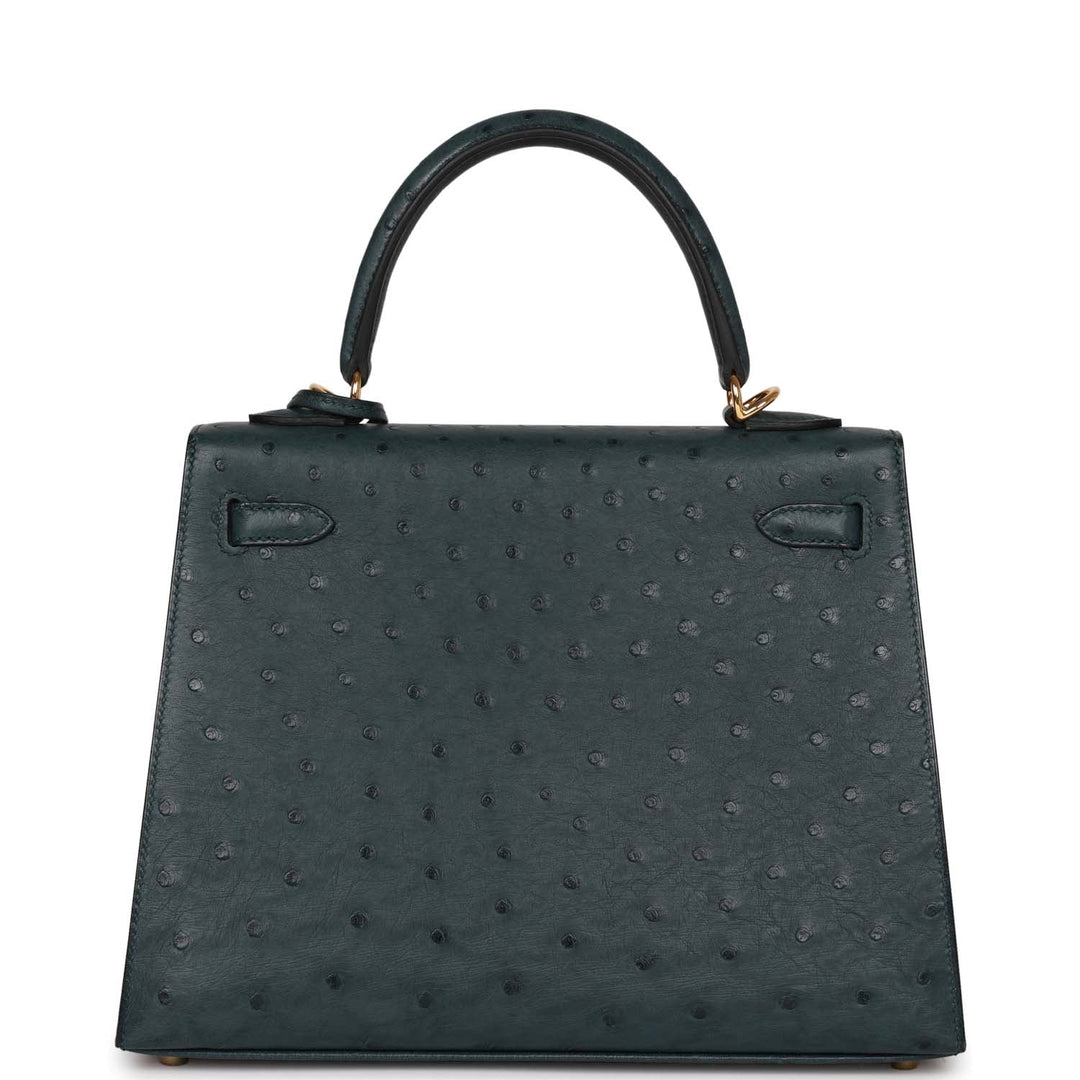Top quality Hermes Kelly Sellier 25 Vert Cypress Ostrich Gold Hardware
