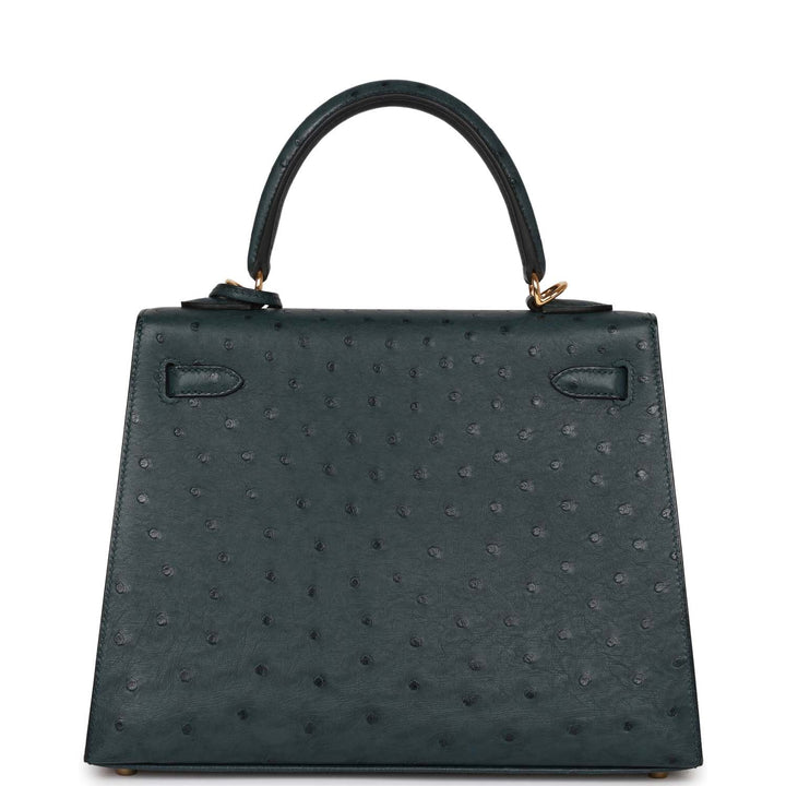Top quality Hermes Kelly Sellier 25 Vert Cypress Ostrich Gold Hardware