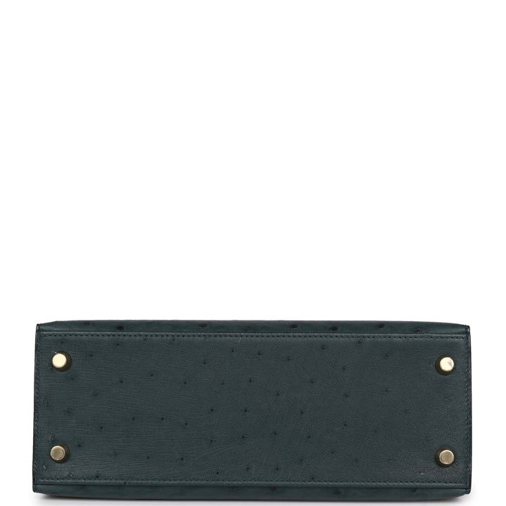 Top quality Hermes Kelly Sellier 25 Vert Cypress Ostrich Gold Hardware