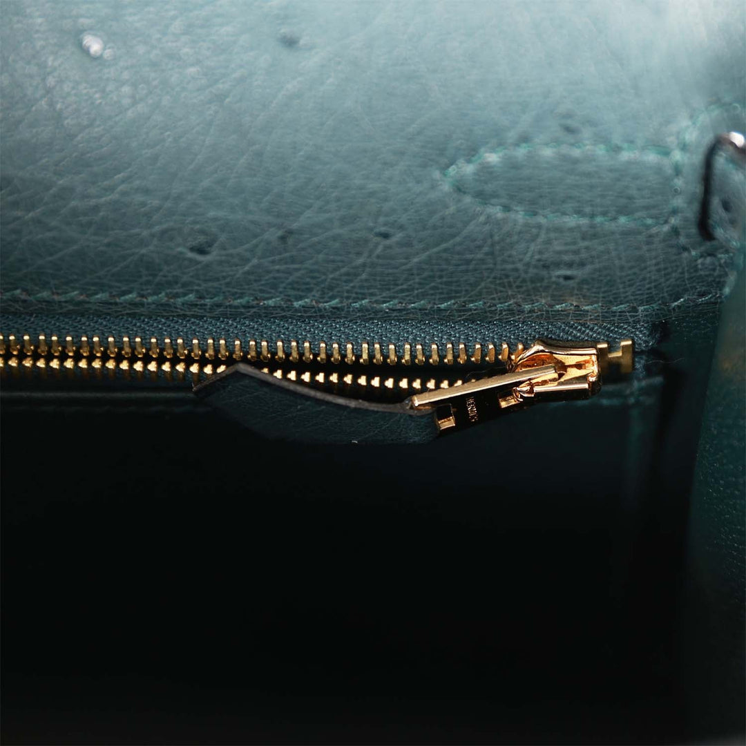 Top quality Hermes Kelly Sellier 25 Vert Cypress Ostrich Gold Hardware