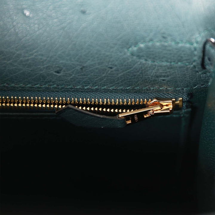 Top quality Hermes Kelly Sellier 25 Vert Cypress Ostrich Gold Hardware
