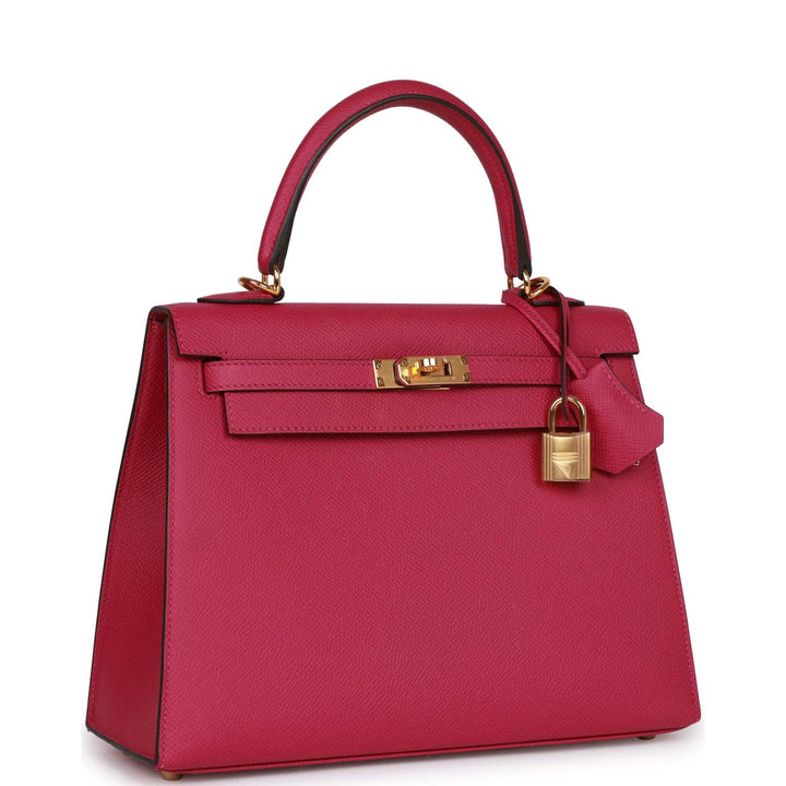 Top quality Hermes Kelly Sellier 25 Rose Pourpre Epsom Gold Hardware