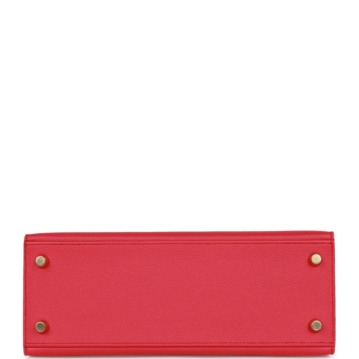 Hermes Special Order (HSS) Kelly Sellier 25 Rose Extreme Epsom Gold Hardware