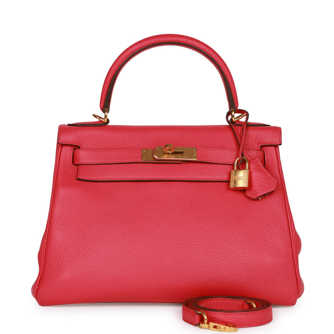 Top quality Hermes Kelly Retourne 28 Rose Extreme Clemence Gold Hardware