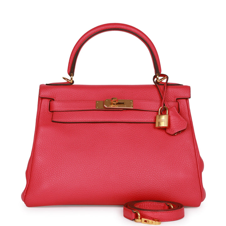 Top quality Hermes Kelly Retourne 28 Rose Extreme Clemence Gold Hardware