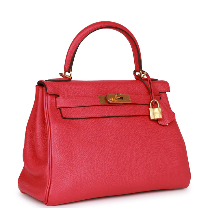 Top quality Hermes Kelly Retourne 28 Rose Extreme Clemence Gold Hardware