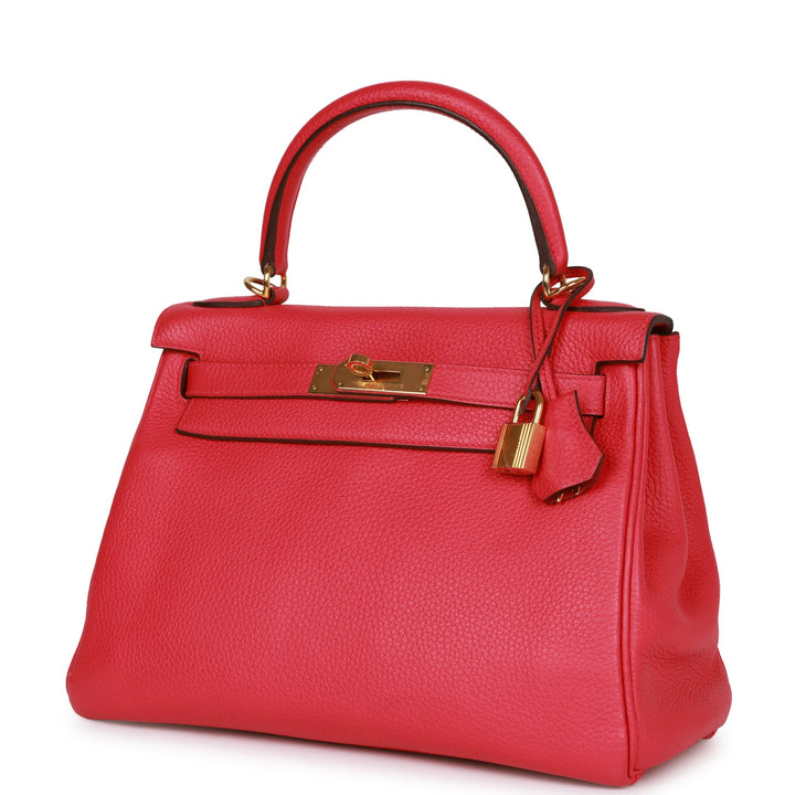 Top quality Hermes Kelly Retourne 28 Rose Extreme Clemence Gold Hardware