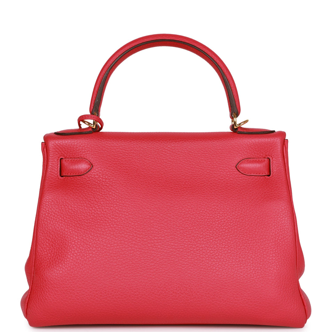 Top quality Hermes Kelly Retourne 28 Rose Extreme Clemence Gold Hardware