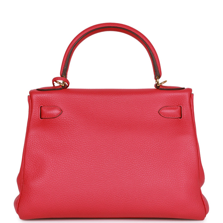 Top quality Hermes Kelly Retourne 28 Rose Extreme Clemence Gold Hardware