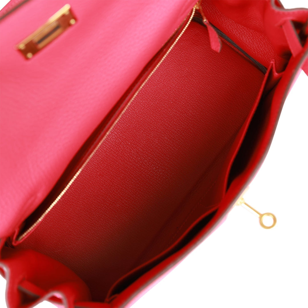 Top quality Hermes Kelly Retourne 28 Rose Extreme Clemence Gold Hardware