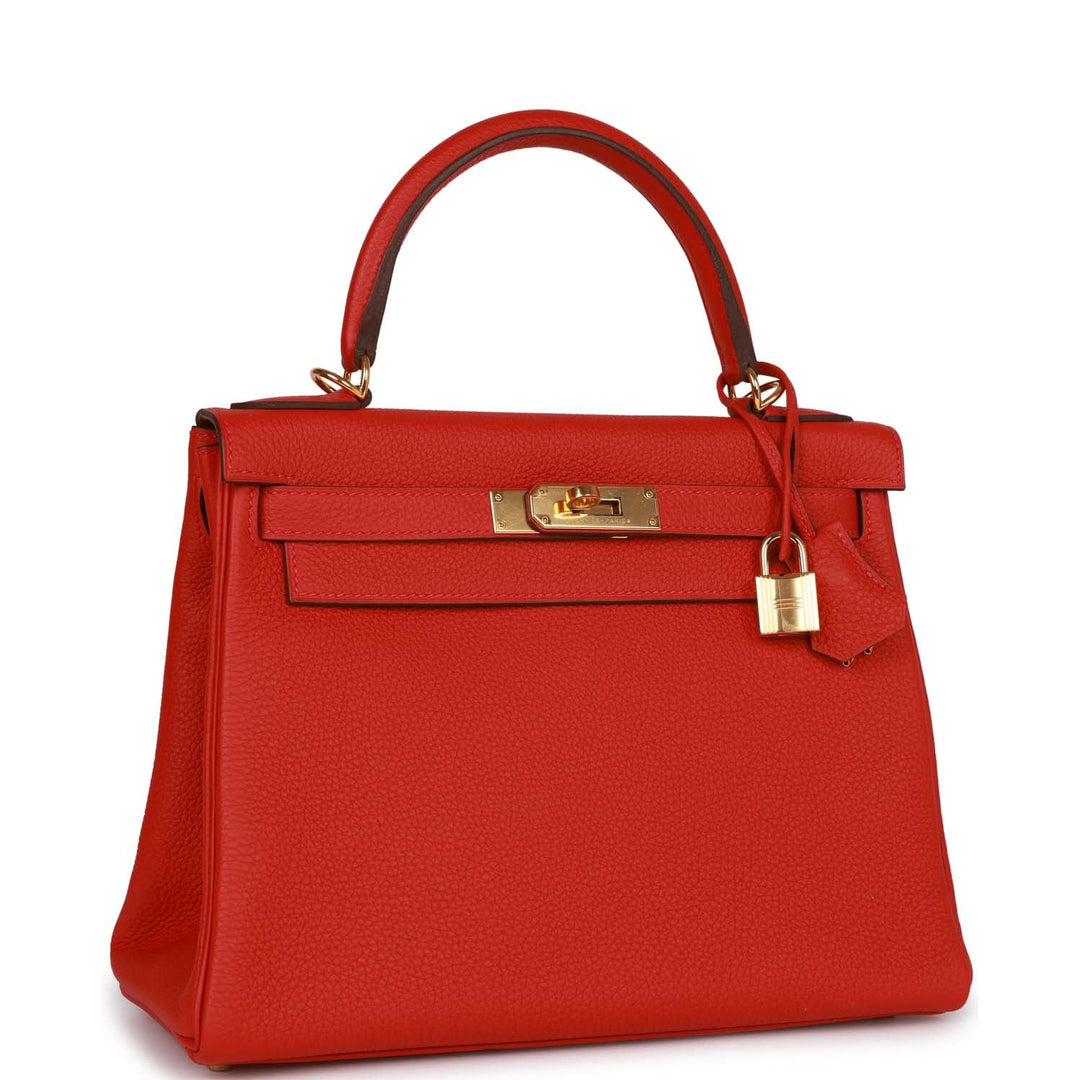 Top quality Hermes Kelly Retourne 28 Rouge Casaque Togo Gold Hardware
