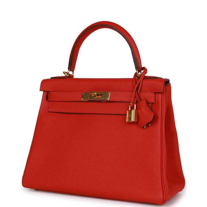 Top quality Hermes Kelly Retourne 28 Rouge Casaque Togo Gold Hardware