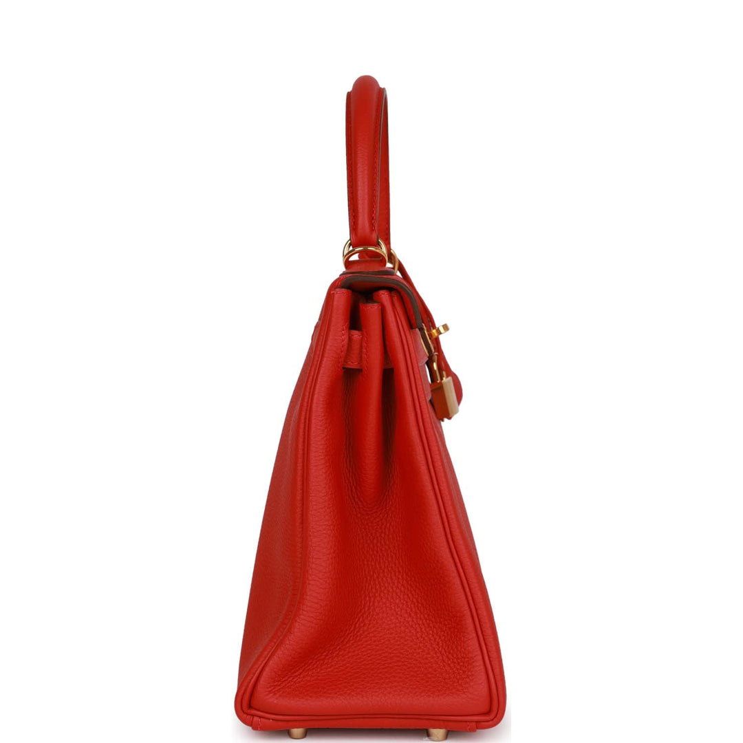 Top quality Hermes Kelly Retourne 28 Rouge Casaque Togo Gold Hardware