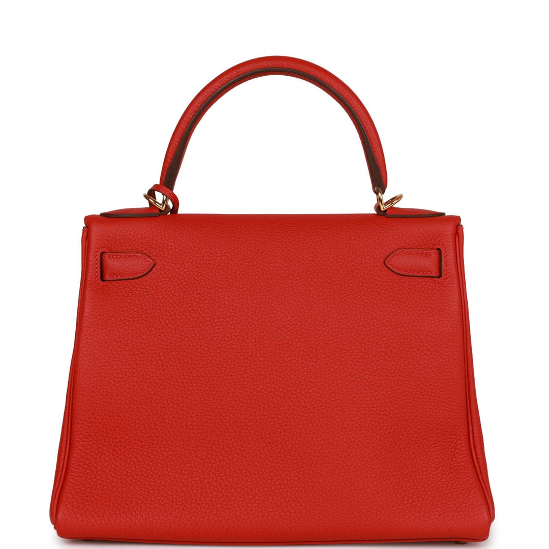Top quality Hermes Kelly Retourne 28 Rouge Casaque Togo Gold Hardware