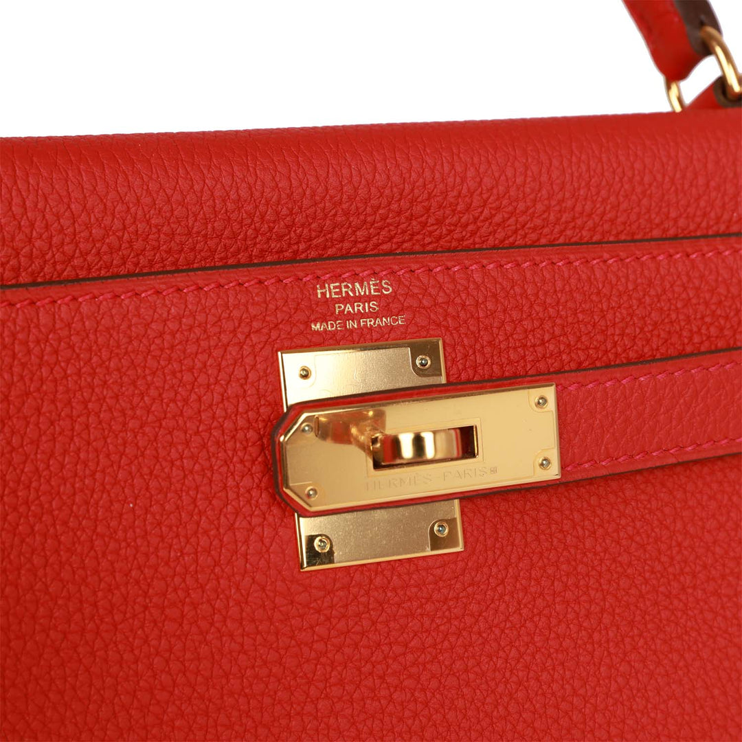 Top quality Hermes Kelly Retourne 28 Rouge Casaque Togo Gold Hardware