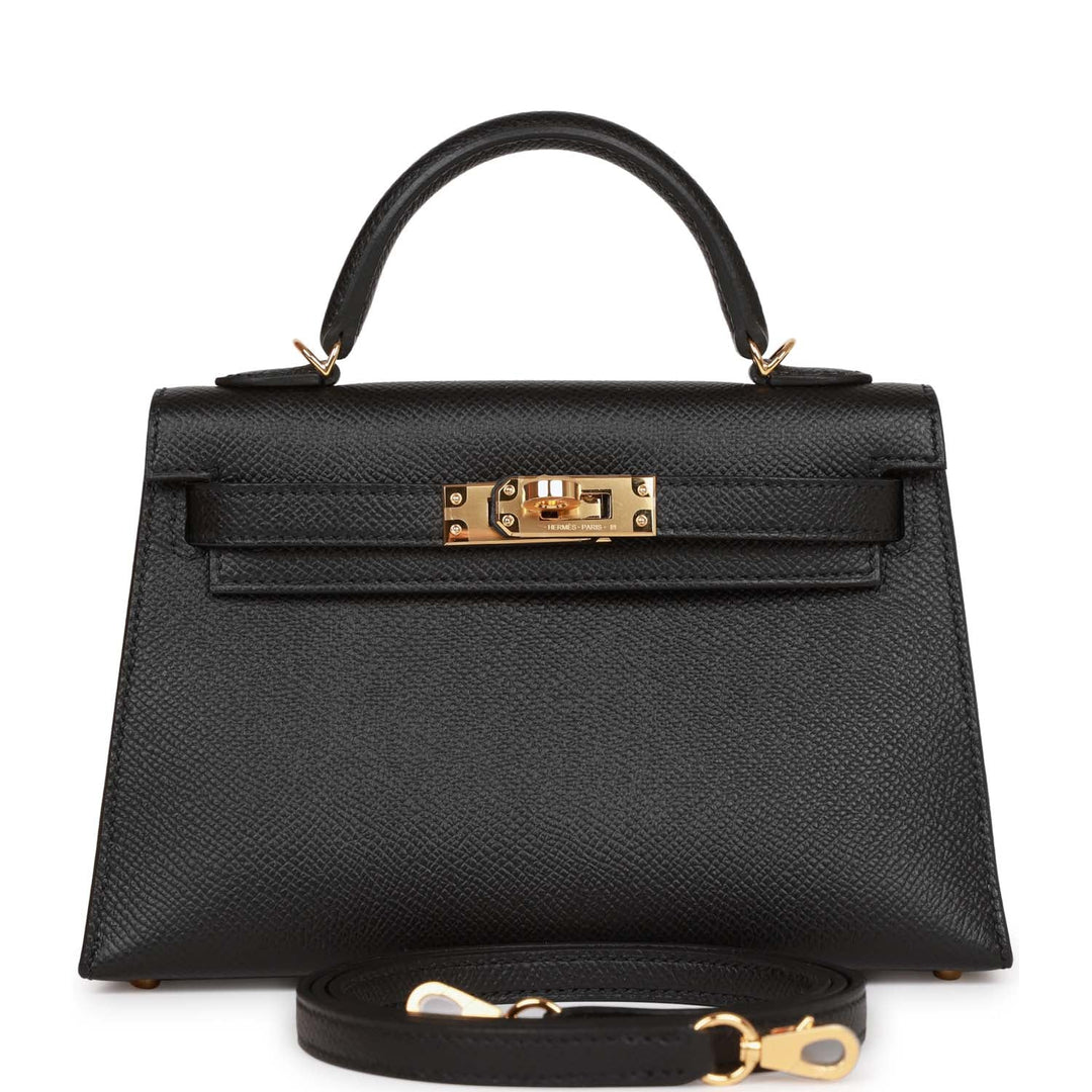 Hermes Kelly 20 Sellier Black Epsom Gold Hardware