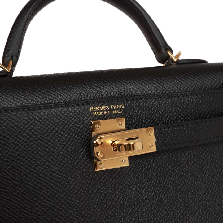 Hermes Kelly 20 Sellier Black Epsom Gold Hardware