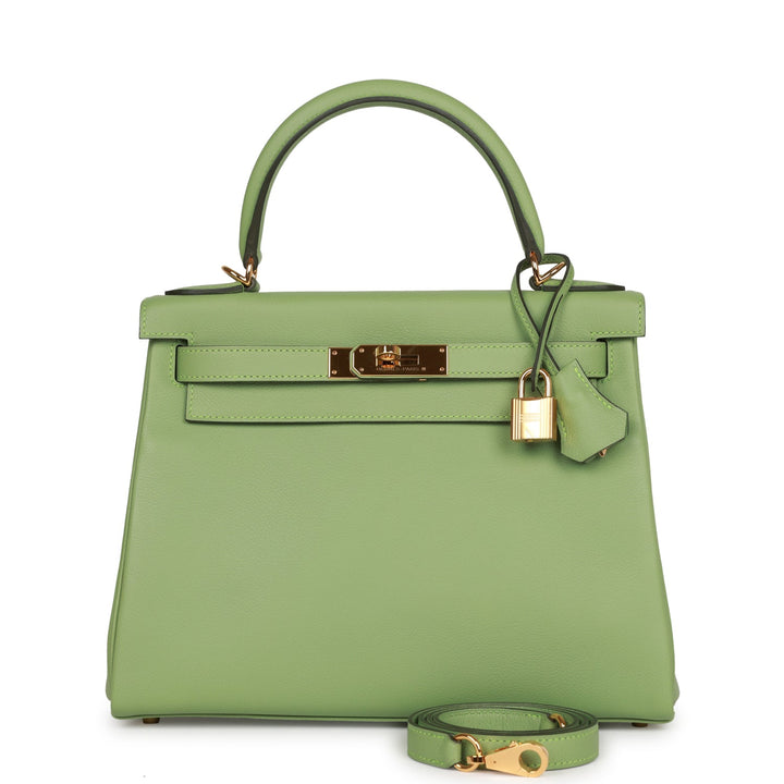 Top quality Hermes Kelly Retourne 28 Vert Criquet Evercolor Gold Hardware