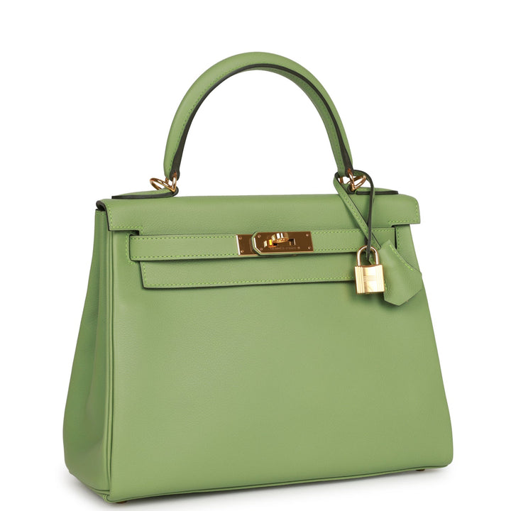 Top quality Hermes Kelly Retourne 28 Vert Criquet Evercolor Gold Hardware