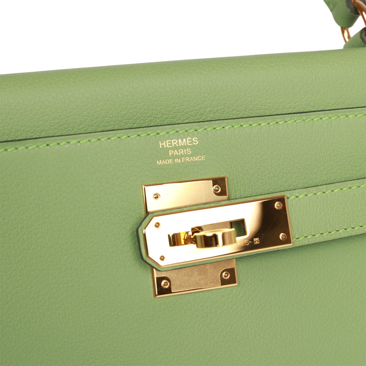 Top quality Hermes Kelly Retourne 28 Vert Criquet Evercolor Gold Hardware