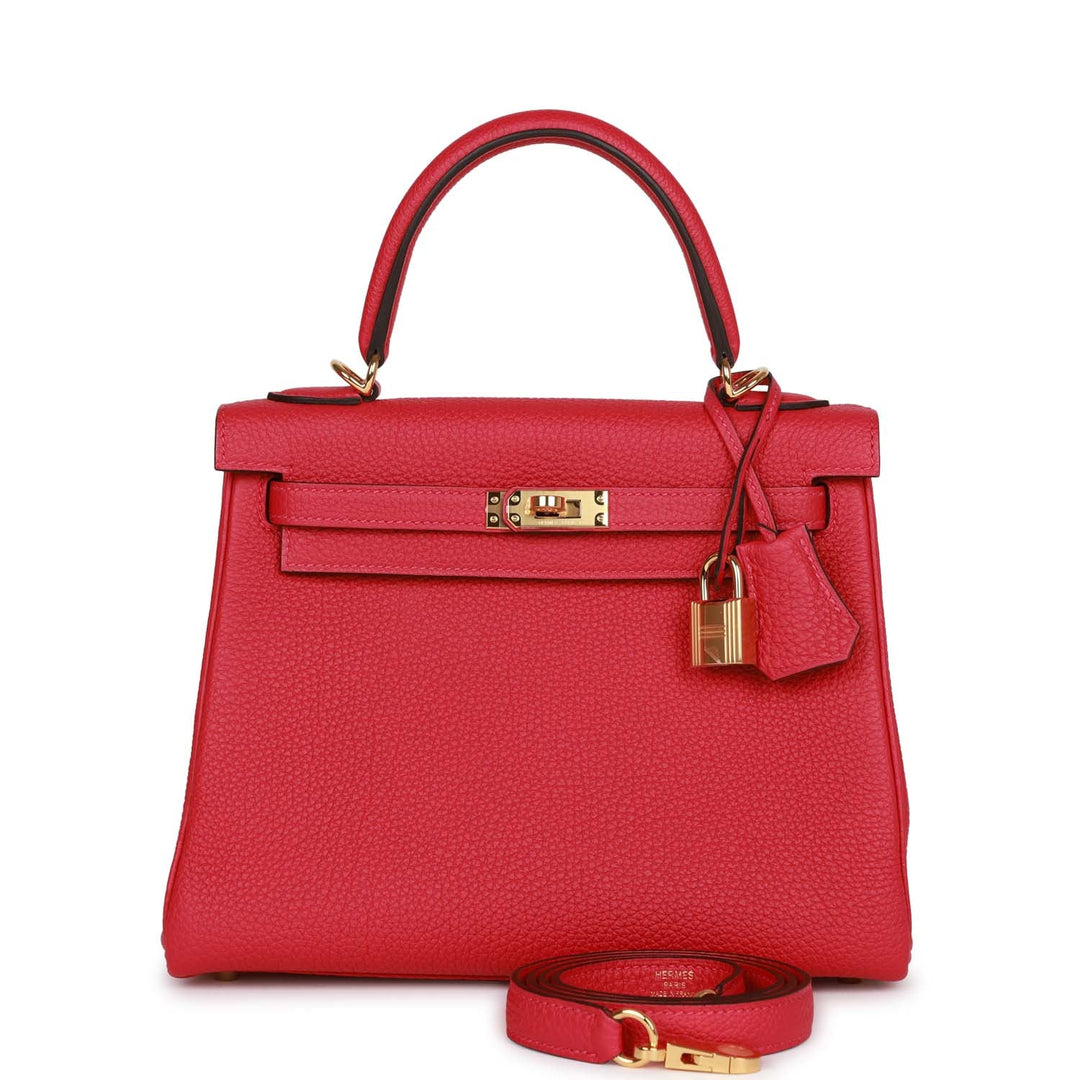 Top quality Hermes Kelly Retourne 25 Framboise Togo Gold Hardware