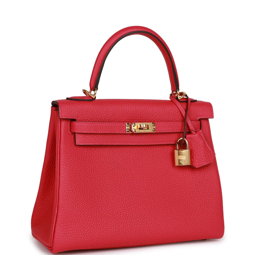 Top quality Hermes Kelly Retourne 25 Framboise Togo Gold Hardware
