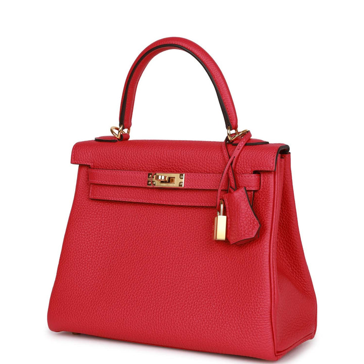 Top quality Hermes Kelly Retourne 25 Framboise Togo Gold Hardware