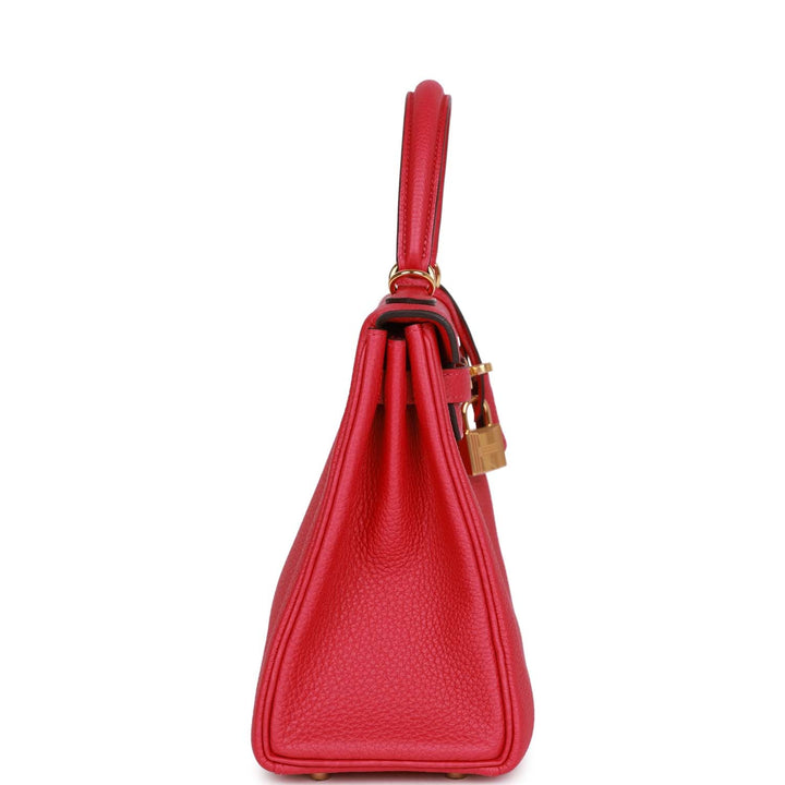Top quality Hermes Kelly Retourne 25 Framboise Togo Gold Hardware