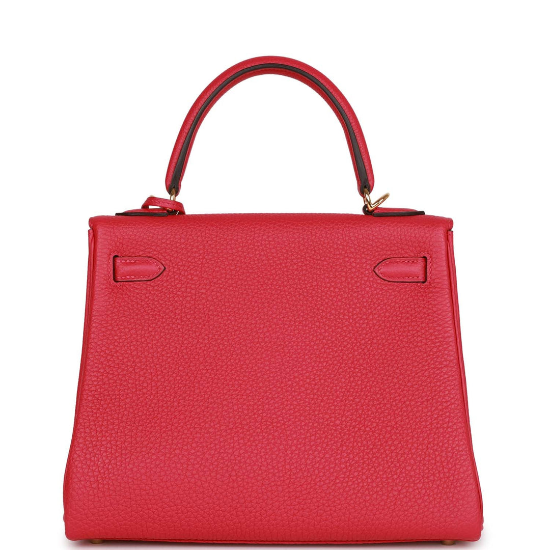 Top quality Hermes Kelly Retourne 25 Framboise Togo Gold Hardware