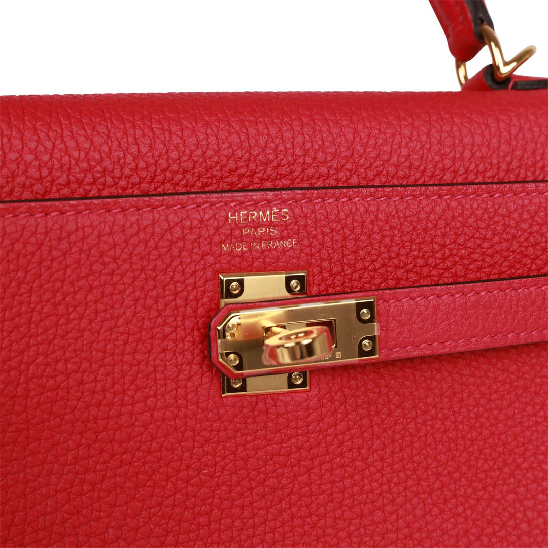 Top quality Hermes Kelly Retourne 25 Framboise Togo Gold Hardware