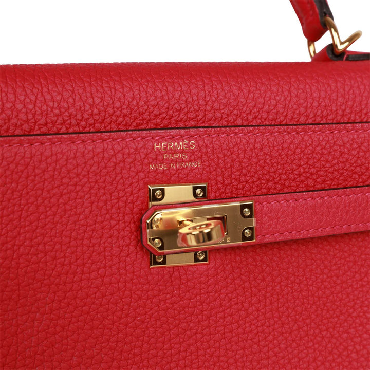 Top quality Hermes Kelly Retourne 25 Framboise Togo Gold Hardware