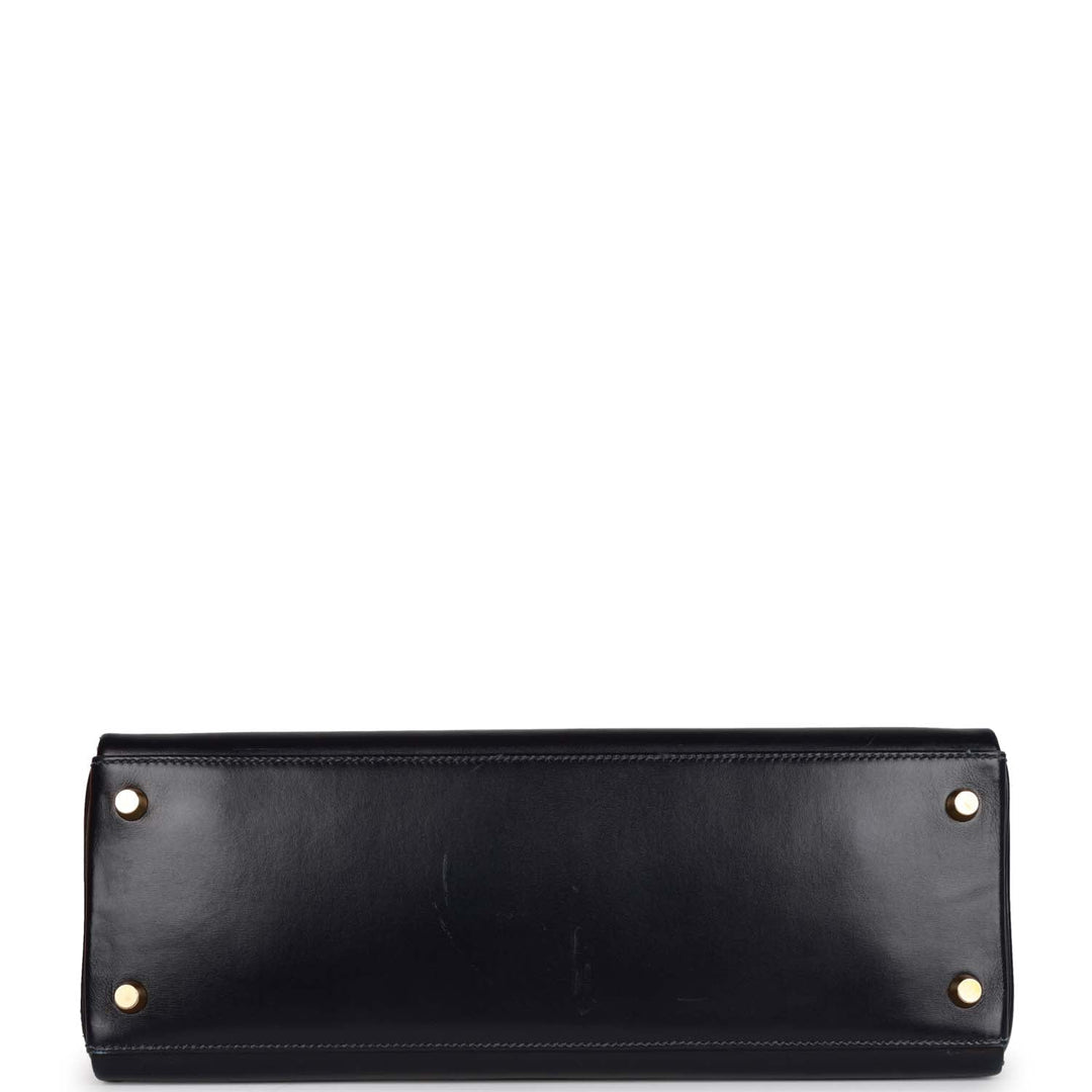 Vintage Top quality Hermes Kelly Retourne 32 Navy Box Gold Hardware