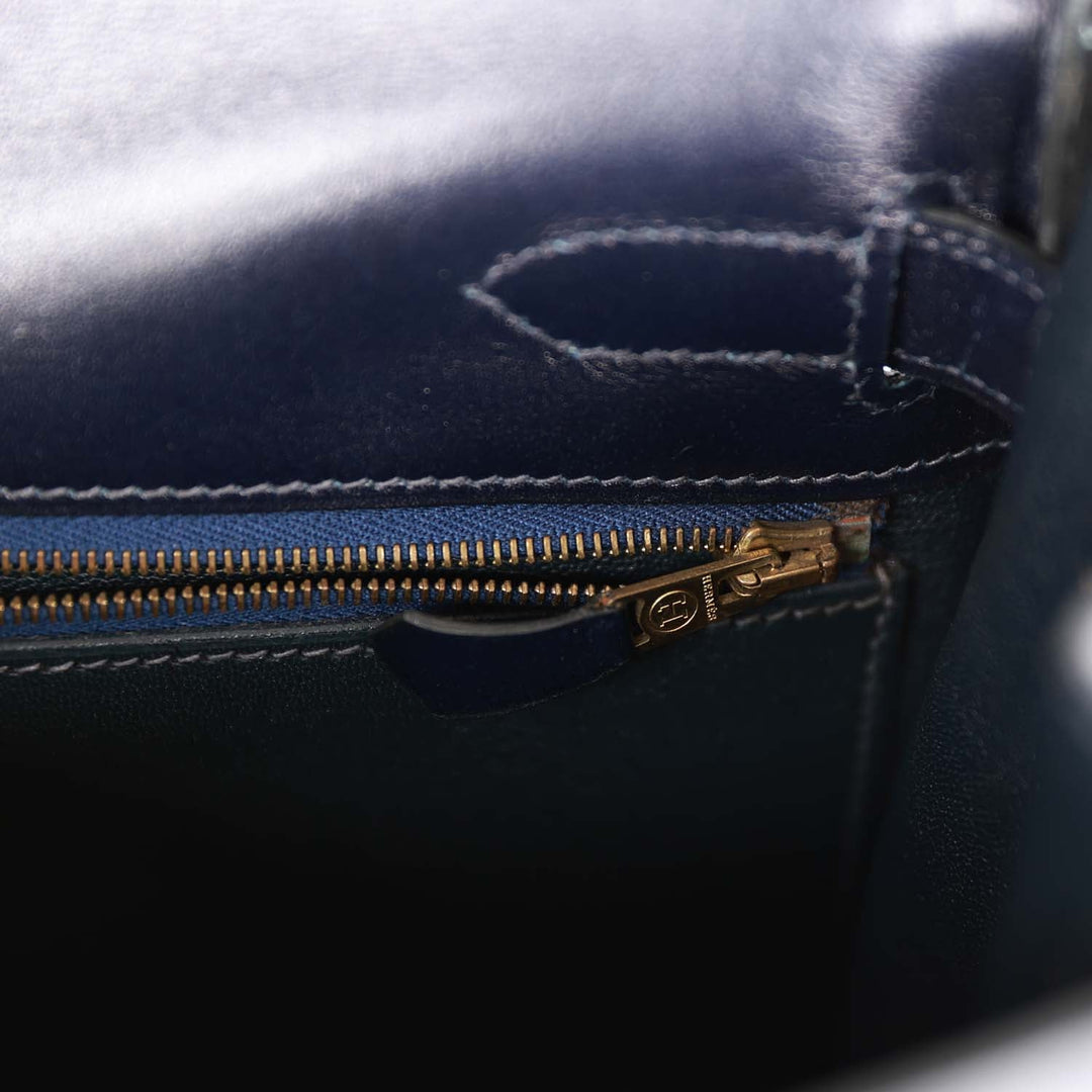 Vintage Top quality Hermes Kelly Retourne 32 Navy Box Gold Hardware