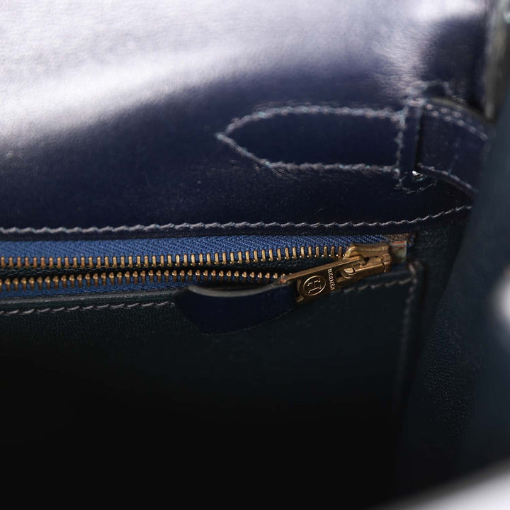 Vintage Top quality Hermes Kelly Retourne 32 Navy Box Gold Hardware