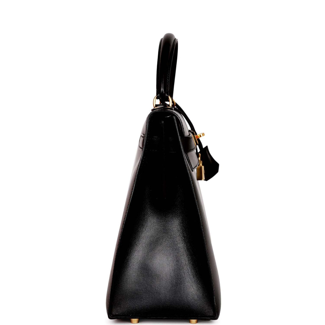 Vintage Top quality Hermes Kelly Sellier 32 Black Box Gold Hardware