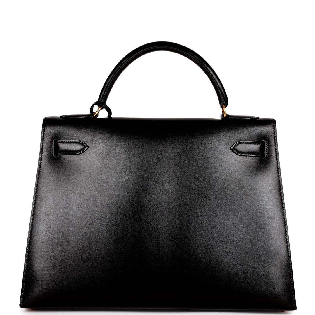 Vintage Top quality Hermes Kelly Sellier 32 Black Box Gold Hardware