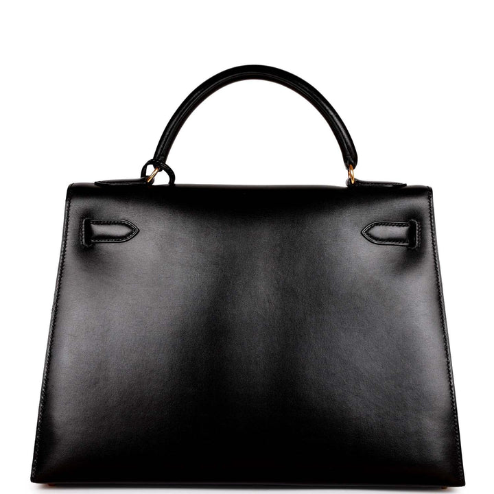 Vintage Top quality Hermes Kelly Sellier 32 Black Box Gold Hardware