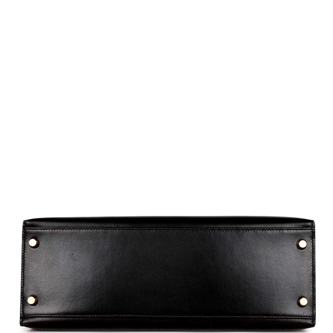 Vintage Top quality Hermes Kelly Sellier 32 Black Box Gold Hardware