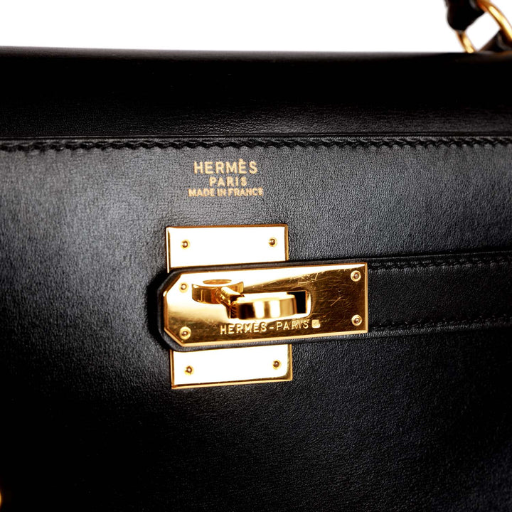 Vintage Top quality Hermes Kelly Sellier 32 Black Box Gold Hardware